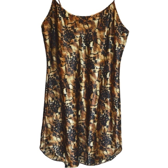 Secret Treasures Black & Gold/Tan Chemise Slip Dress, Medium - Picture 6 of 7